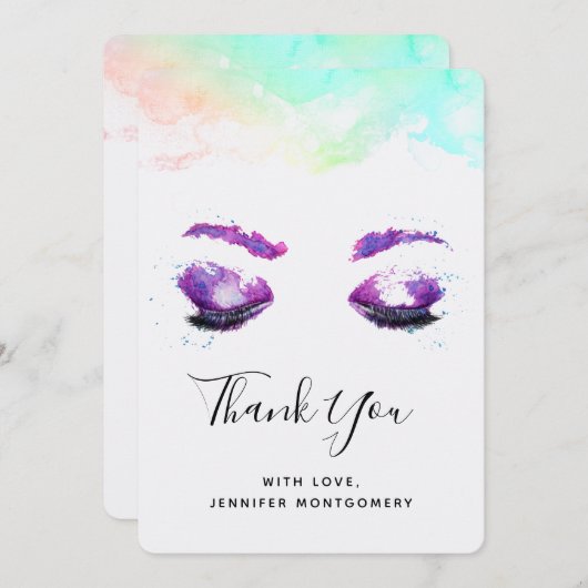 Glamour Lila Eyes & Brows Wasserfarbe Dankeskarte (Vorne/Hinten)