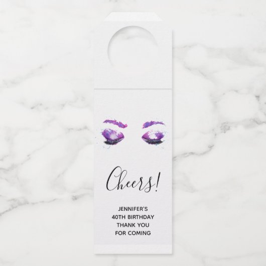 Glamour Lila Eyes & Brows Wasserfarbe Flaschenanhänger (Vorderseite)