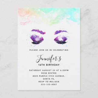 Glamour Lila Eyes & Brows Wasserfarbe Geburtstag Einladungspostkarte