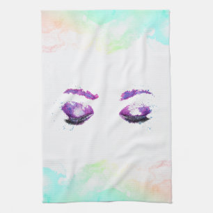 Glamour Lila Eyes & Brows Wasserfarbe Geschirrtuch