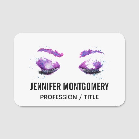 Glamour Lila Eyes & Brows Wasserfarbe Namensschild (Vorderseite)