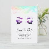Glamour Lila Eyes & Brows Wasserfarbe Save The Date (Stehend Vorderseite)