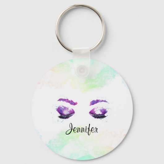 Glamour Lila Eyes & Brows Wasserfarbe Schlüsselanhänger (Vorderseite)