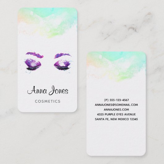 Glamour Lila Eyes & Brows Wasserfarbe Visitenkarte (Vorne/Hinten)