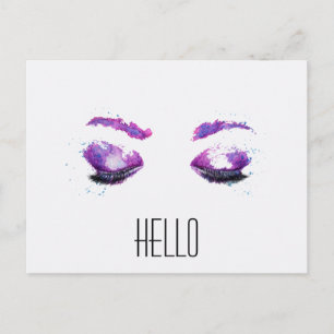 Glamour Lila Eyes & Brows Watercolor Hallo Postkarte