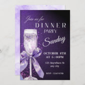 Glamour Lila Glitzer Dinner Party Einladung (Vorne/Hinten)