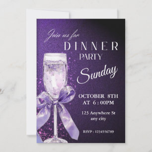 Glamour Lila Glitzer Dinner Party Einladung