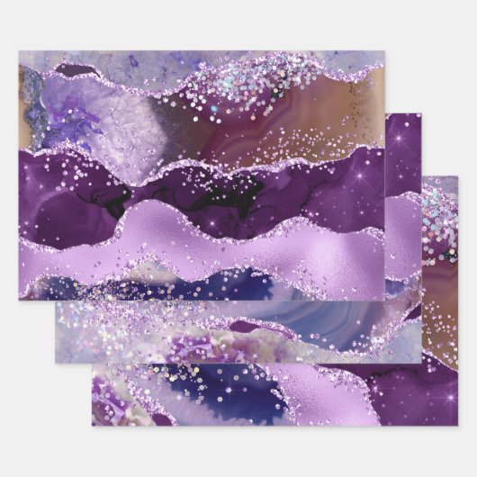 Glamour Lila & rosa Imitate Glitzer Agate Geschenkpapier Set (Set)
