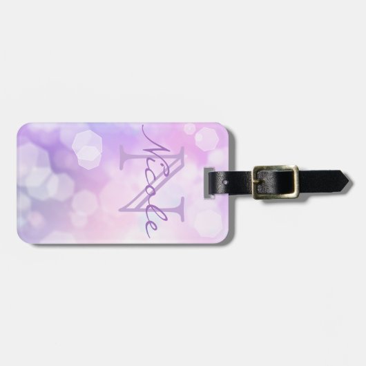 Glamour Lila Sparkle Bokeh - Mit Monogramm Gepäckanhänger (Vorderseite horizontal)