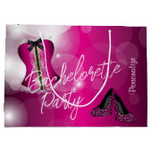 Glamour Lingerie Bachelorette | Hot Pink Bokeh Große Geschenktüte (Rückseite)