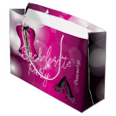 Glamour Lingerie Bachelorette | Hot Pink Bokeh Große Geschenktüte (Rückseite Schrägansicht)