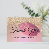 Glamour Lips Glitzer Tropfen Dankeskarte (Stehend Vorderseite)