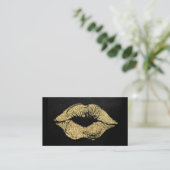 Glamour Lipstick Kiss Gold Glitzer Visitenkarte (Stehend Vorderseite)