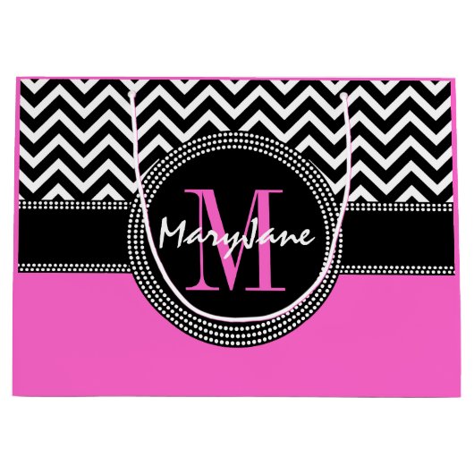 Glamour-Mädchen-heißes Rosa und schwarzes Zickzack Große Geschenktüte (Vorderseite)