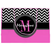 Glamour-Mädchen-heißes Rosa und schwarzes Zickzack Große Geschenktüte (Rückseite)