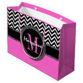 Glamour-Mädchen-heißes Rosa und schwarzes Zickzack Große Geschenktüte (Rückseite Schrägansicht)