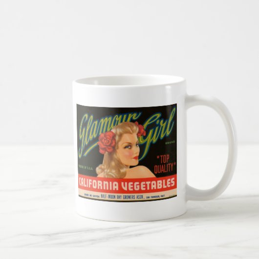 Glamour-Mädchen-Kalifornien-Gemüse-Vintage Anzeige Kaffeetasse (Rechts)