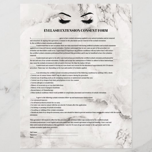 Glamour marmoriertes EYELASH EXTENSION CONSENT FOR Flyer (Vorne)