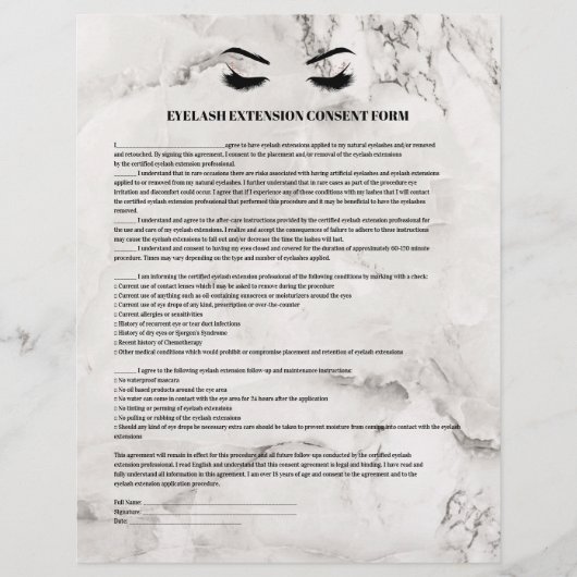 Glamour marmoriertes EYELASH EXTENSION CONSENT FOR Flyer (Vorne)
