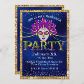Glamour Masquerade Mardi Gras Party Einladung (Vorne/Hinten)
