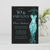 Glamour Mint Aquamarine Kleidung Fabulous 30. Gebu Einladung (Stehend Vorderseite)