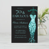 Glamour Mint Aquamarine Kleidung Fabulous 70. Gebu Einladung (Stehend Vorderseite)