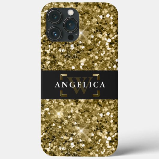 Glamour Mit Monogramm Sparkle Metallic Gold Case-Mate iPhone Hülle (Rückseite)
