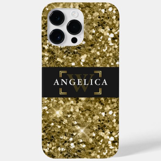 Glamour Mit Monogramm Sparkle Metallic Gold Case-Mate iPhone Hülle (Rückseite)