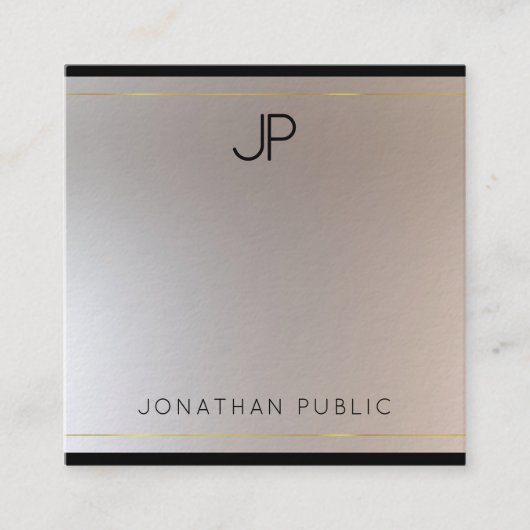 Glamour Moderne Monogram Gold Silver Chic Vorlage Quadratische Visitenkarte (Vorderseite)