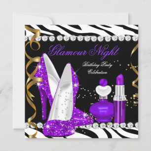 Glamour Nacht Glitter Lila Gold Schwarz Zebra Einladung