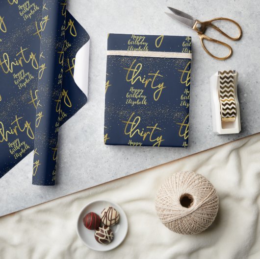 Glamour Navy Gold zum 30. Geburtstag Geschenkpapier (Kunsthandwerk)