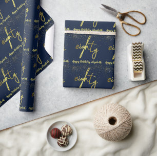 Glamour Navy Gold zum 80. Geburtstag Geschenkpapier
