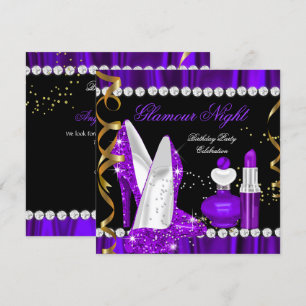 Glamour Night Glitter Lila Gold Schwarz Party 3 Einladung