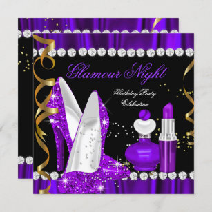 Glamour Night Glitzer Lila Gold Black Party 3 Einladung