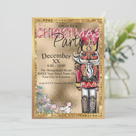 Glamour Nutcracker Weihnachts-Party Einladung (Stehend Vorderseite)