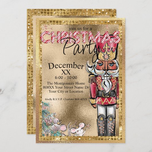 Glamour Nutcracker Weihnachts-Party Einladung (Vorne/Hinten)