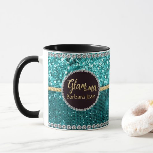 Glamour Oma Glam-ma Blue Green Gold Names Tasse (Mit Donut)