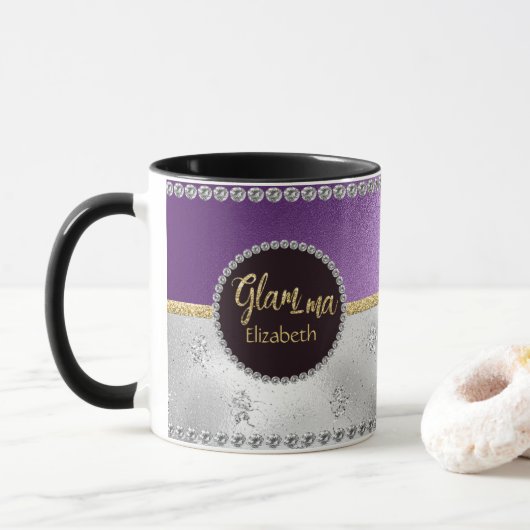 Glamour Oma Glam-ma Lila Gold Silver Names Tasse (Mit Donut)