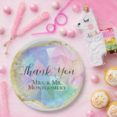 Glamour Opal Gemstone mit Gold auf weißem Glitzer Pappteller (Party)