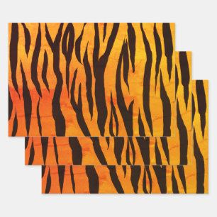 Glamour Orange Black Yellow Ombre Tiger Print Geschenkpapier Set