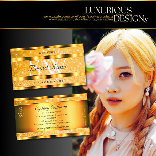 Glamour Orange Sparkle Glitzer Stars Monogram Visitenkarte
