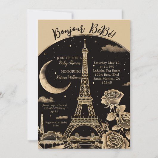 Glamour Paris Eiffel Tower Baby Dusche laden ein Dankeskarte (Vorderseite)