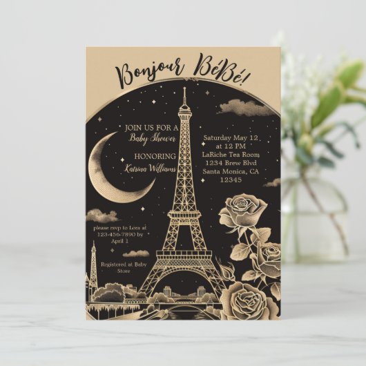 Glamour Paris Eiffel Tower Baby Dusche laden ein Dankeskarte (Stehend Vorderseite)
