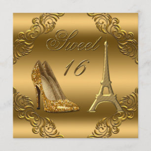 Glamour Paris Gold Glitzer High Heels Sweet 16 Einladung