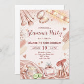 Glamour Party Glitz Glam Spa Girl Makeup Birthday Einladung (Vorne/Hinten)