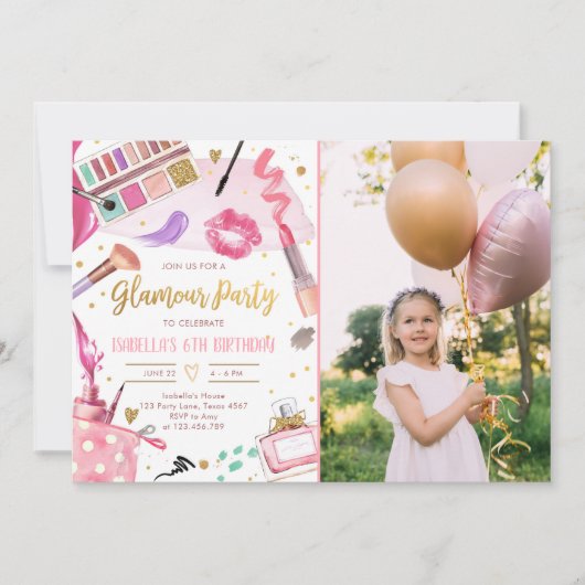 Glamour Party Glitz Glam Wellness-Center Girl Make Einladung (Vorderseite)