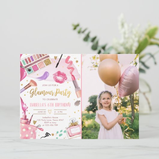 Glamour Party Glitz Glam Wellness-Center Girl Make Einladung (Stehend Vorderseite)