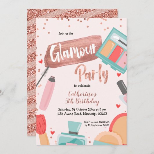 Glamour Party Rose Gold Einladung (Vorne/Hinten)