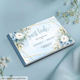 Glamour Pastell Blue White Gold Floral Gästebuch