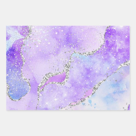 Glamour Pastell Lila & Silver Glitzer Agate Geschenkpapier Set (Vorderseite 3)